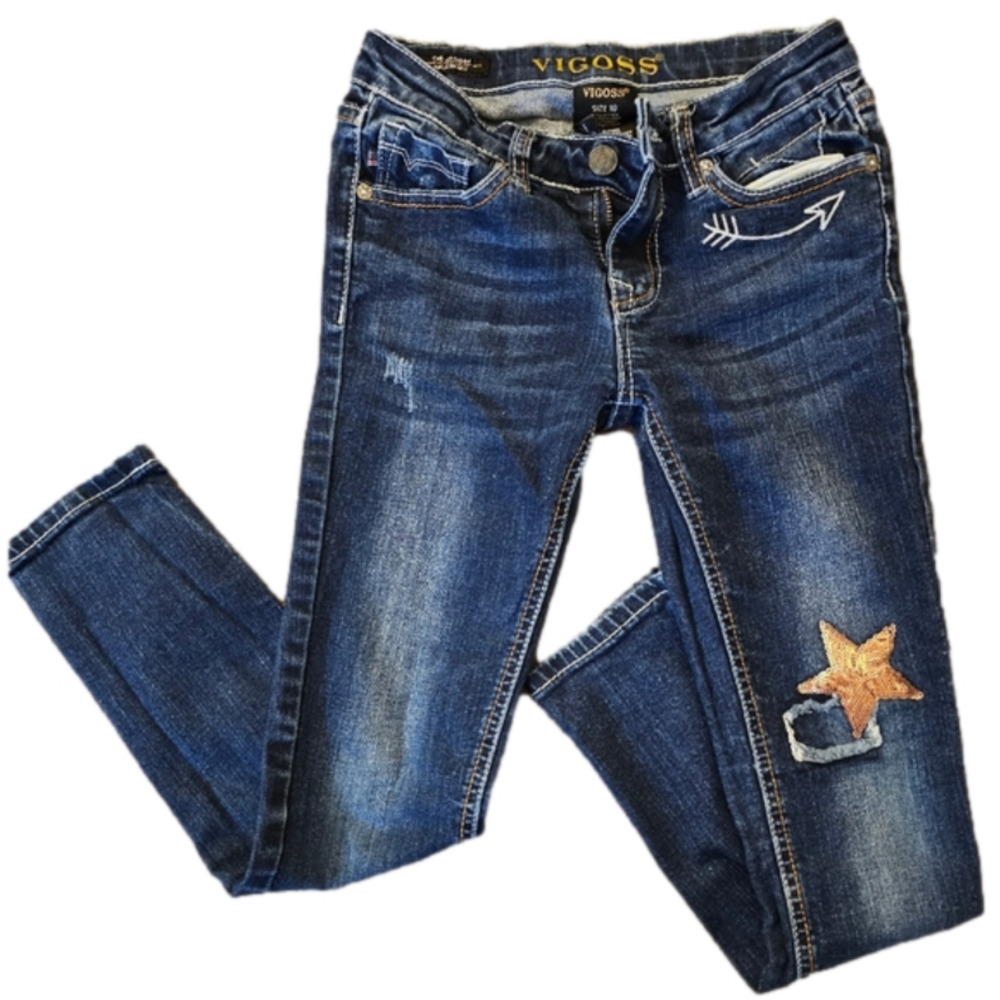 Vigoss The Jagger Skinny Ankle Sequin Design Dark Wash Jeans Size 10 (Girl)